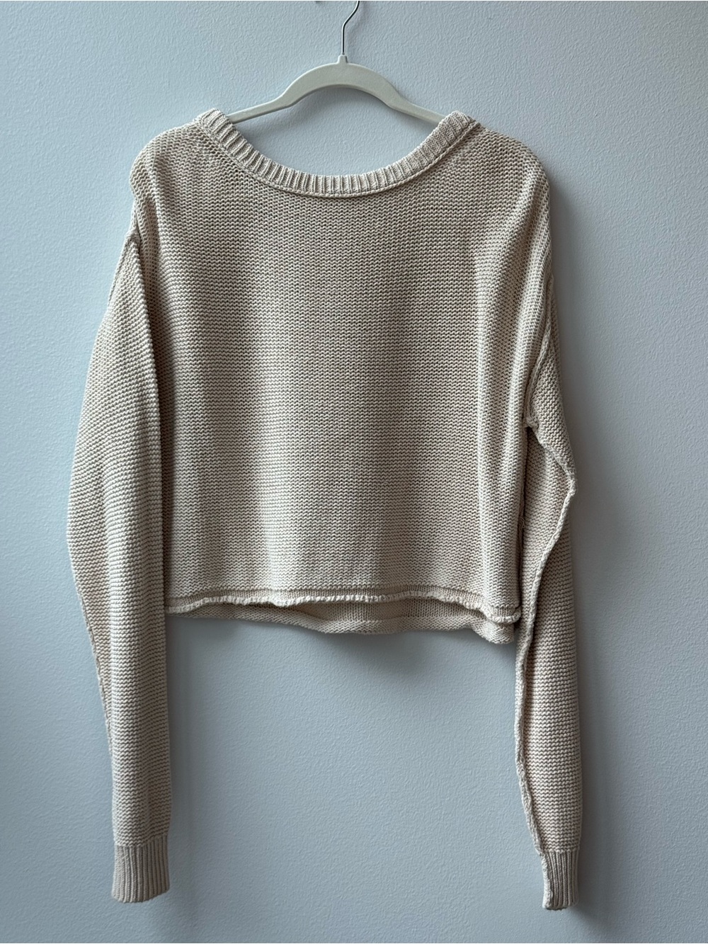 Free People Cropped Scoop-Neck Sweater in Cream